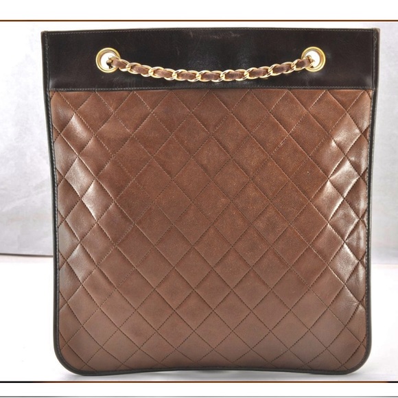 Authentic CHANEL lambskin flat CC mini tote brown and black - Picture 2 of 12